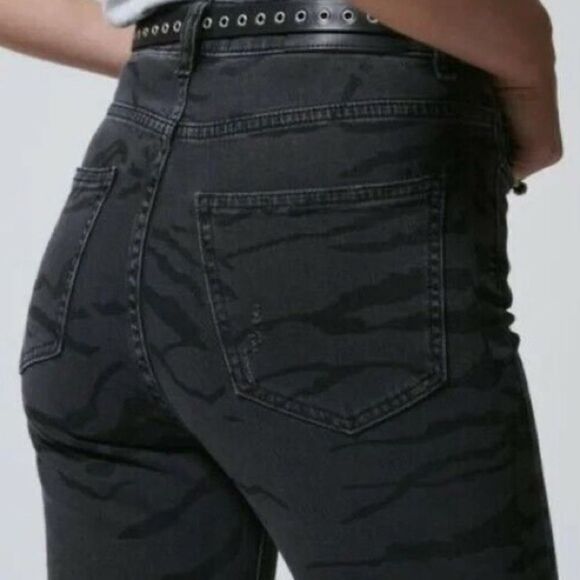 The Kooples Jeans Size 27 Black on Black Zebra Print Lizy Slim Denim - Picture 5 of 13